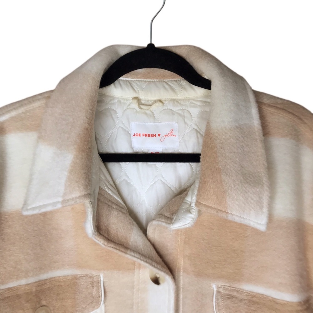XL Jilly Jillian Harris x Joe Fresh Tan Cream Shacket Tunic Length Plaid - Picture 4 of 13